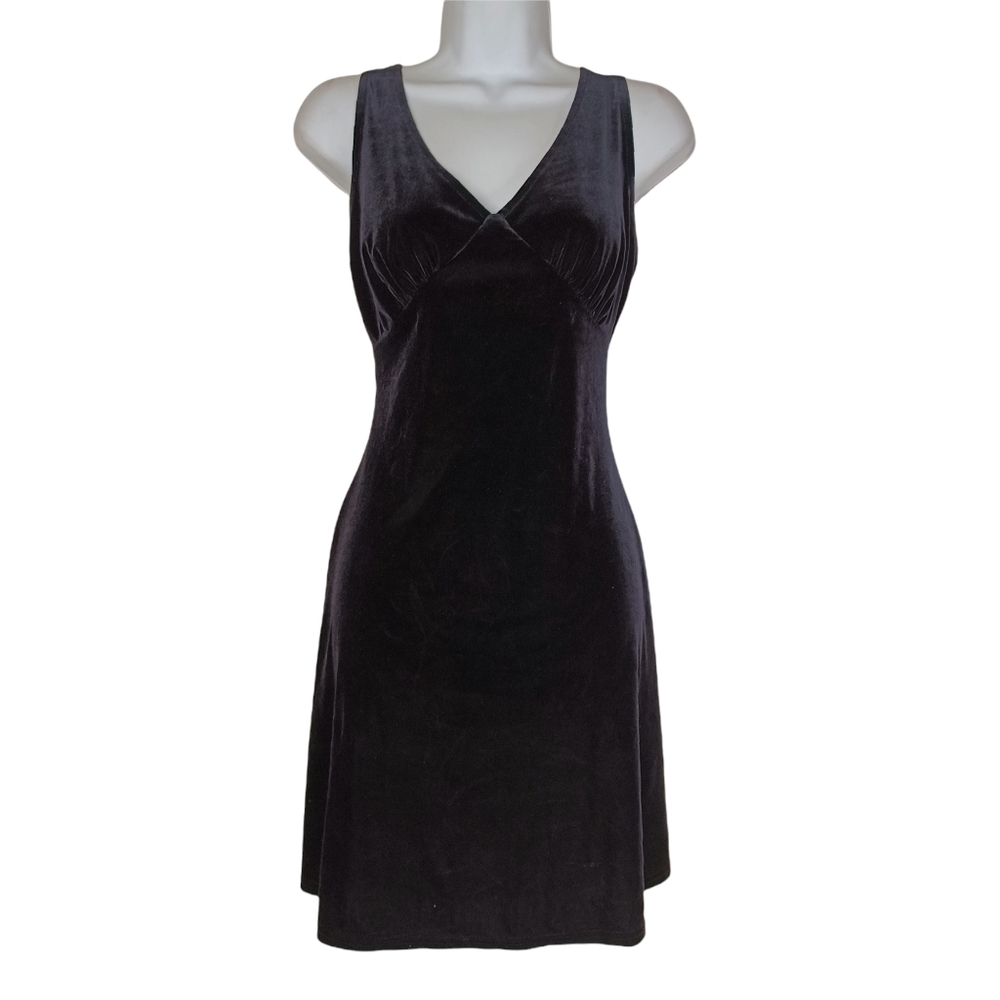 VTG STELLA USA 100% Velvet Black Lace Up Back Sleeveless Dress Medium
